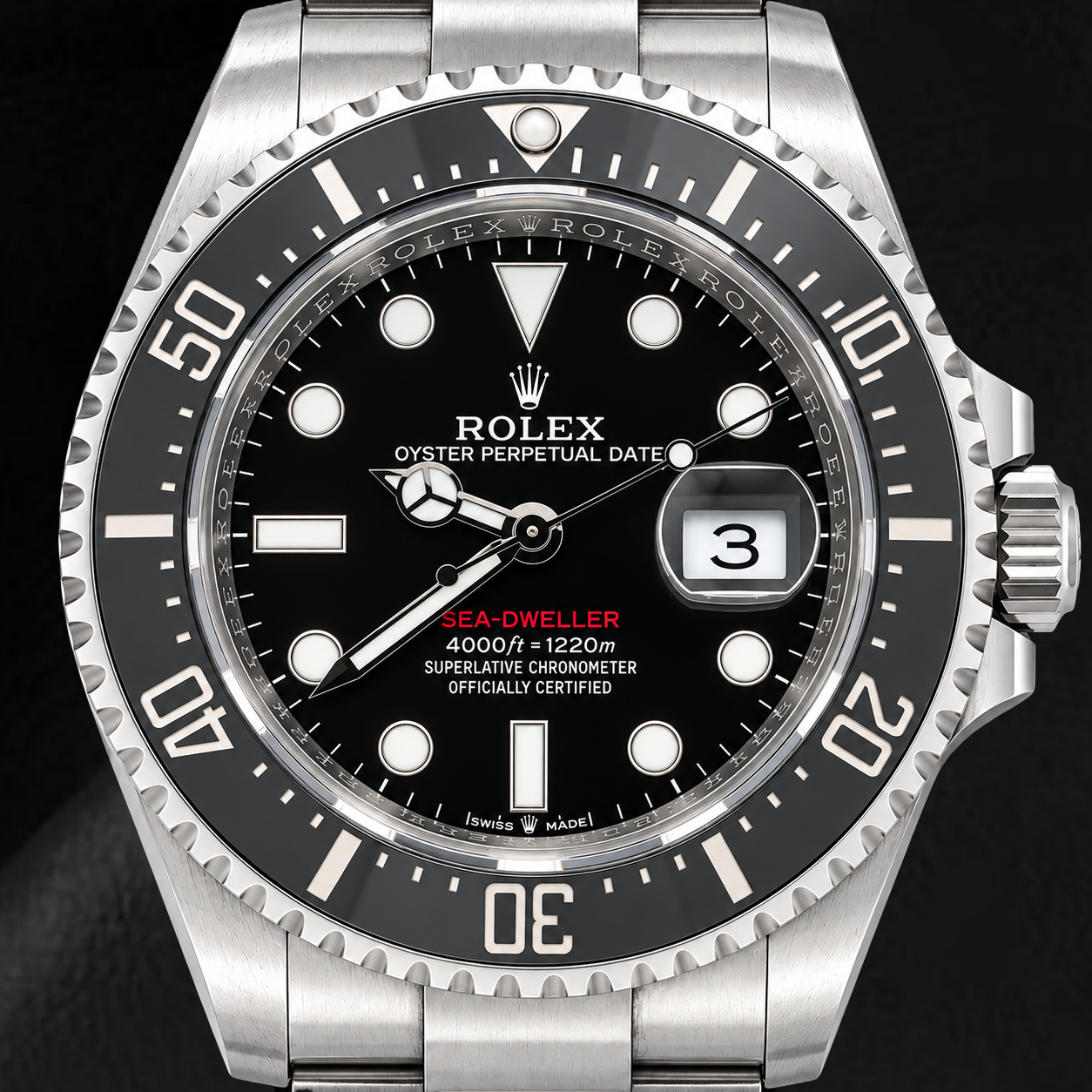 Rolex Sea-Dweller 126600 43 mm Uhr aus Edelstahl mit schwarzem Leuchtzifferblatt