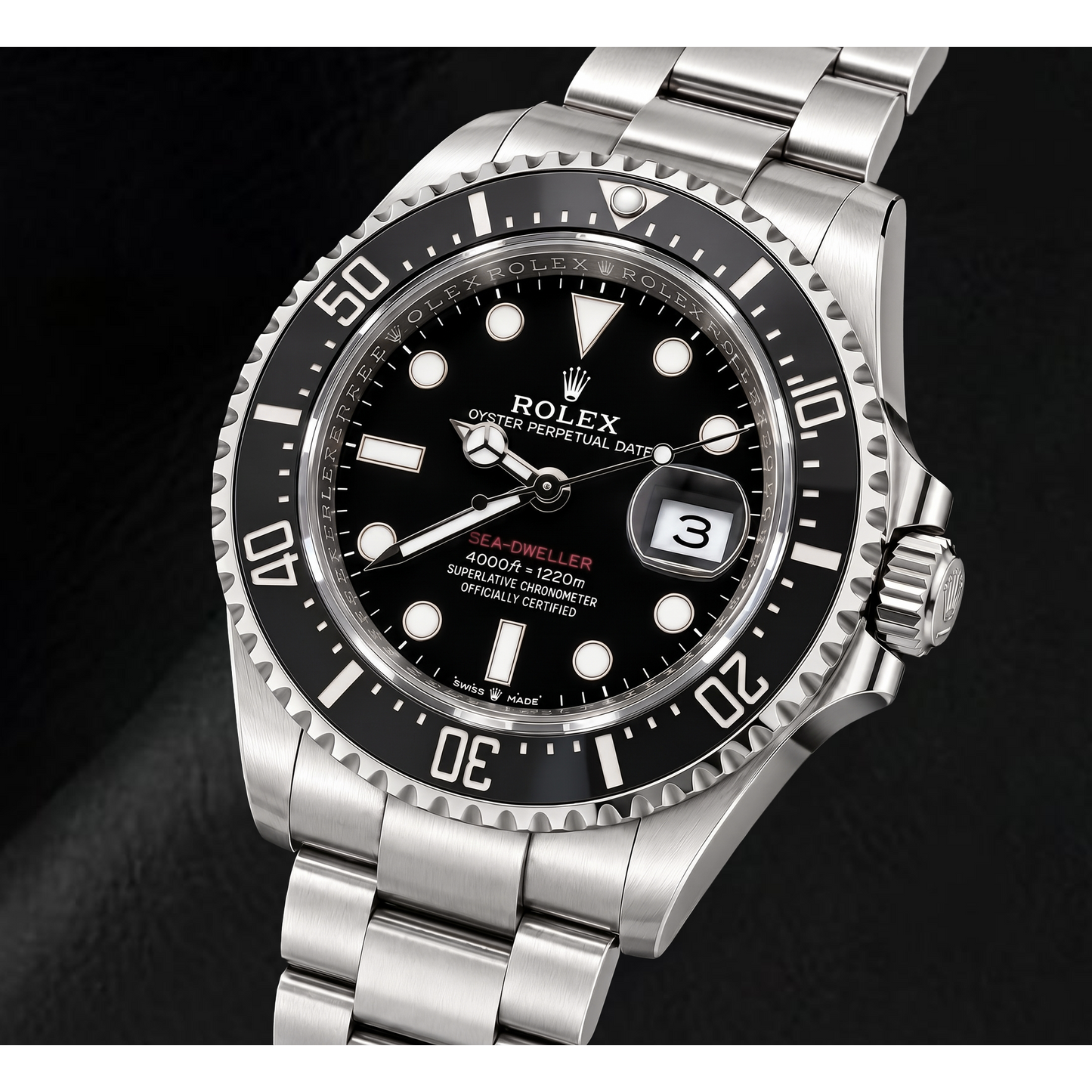 Rolex Sea-Dweller 126600 43 mm Uhr aus Edelstahl mit schwarzem Leuchtzifferblatt