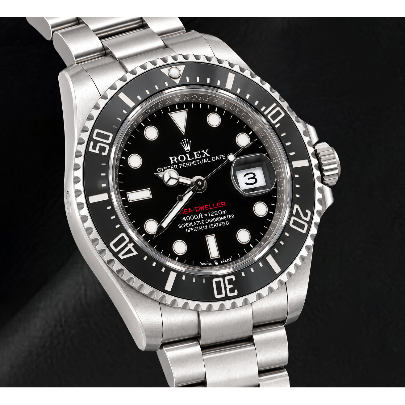 Rolex Sea-Dweller 126600 43 mm Uhr aus Edelstahl mit schwarzem Leuchtzifferblatt