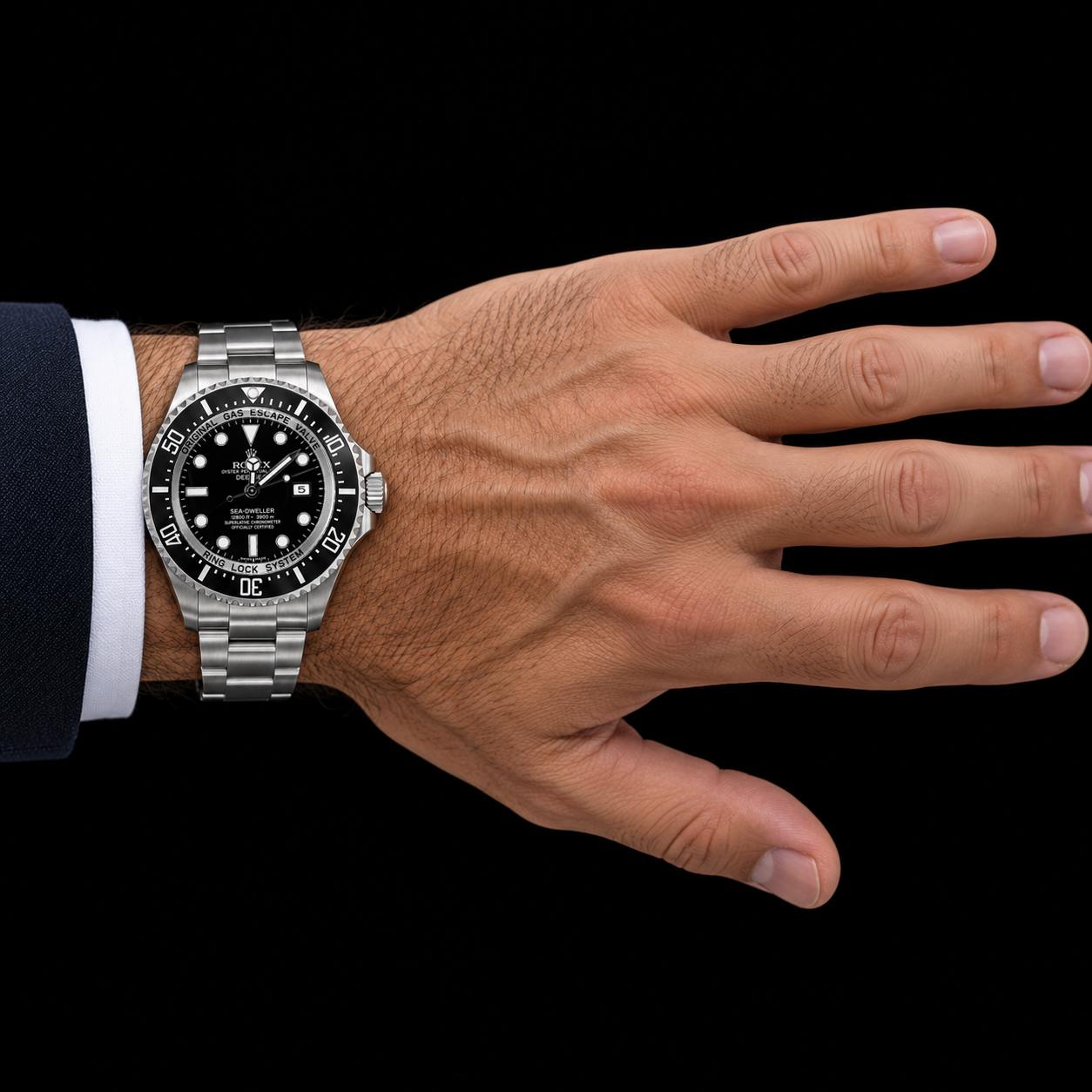 Rolex Sea-Dweller Deepsea 44 mm 116660 Uhr aus Edelstahl mit schwarzem Zifferblatt