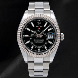 Rolex Sky-Dweller 326934 42 mm Uhr aus Edelstahl mit schwarzem Zifferblatt und Oyster-Armband