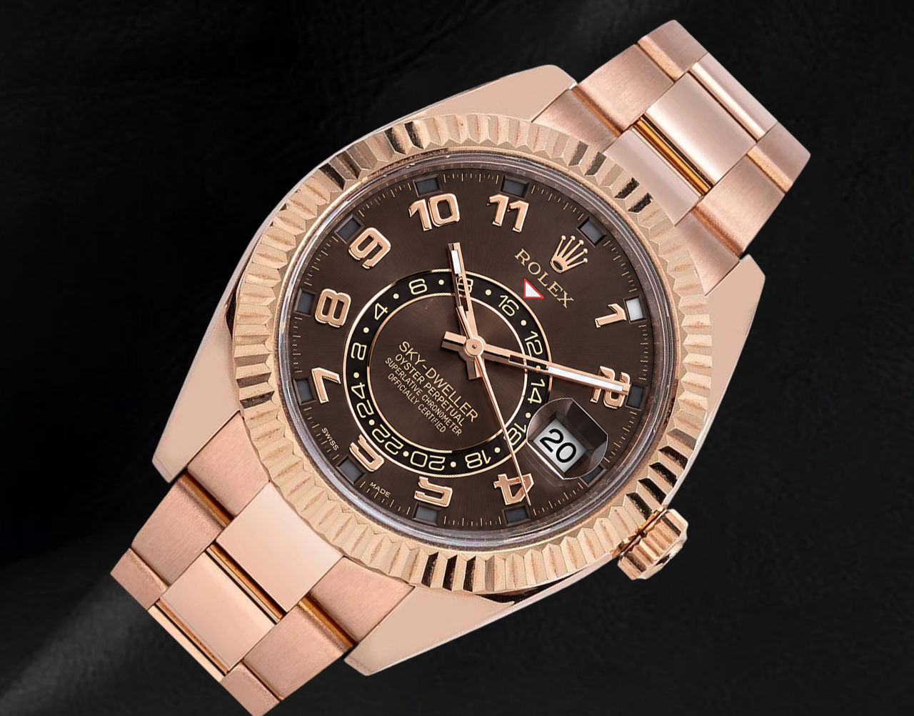 Rolex Sky-Dweller 326935 42 mm Roségold Uhr mit Schokolade-Zifferblatt und arabischen Ziffern
