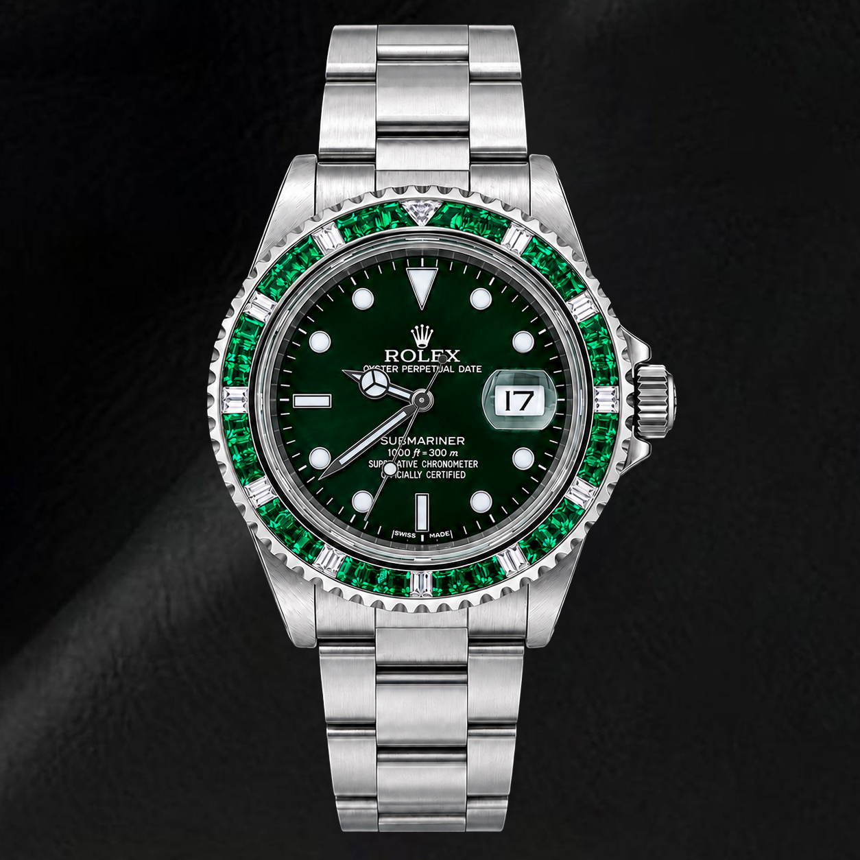 Rolex Submariner 40 mm 16800 Edelstahl-Armbanduhr mit grünem Leuchtzifferblatt