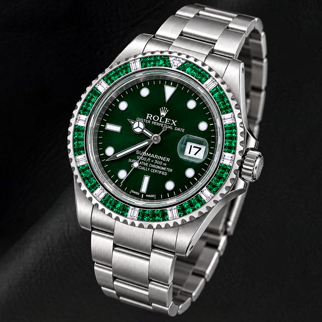 Rolex Submariner 40 mm 16800 Edelstahl-Armbanduhr mit grünem Leuchtzifferblatt