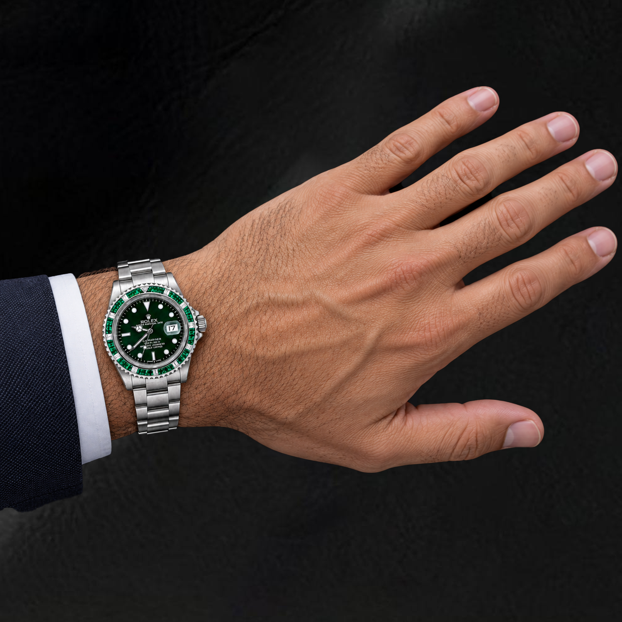 Rolex Submariner 40 mm 16800 Edelstahl-Armbanduhr mit grünem Leuchtzifferblatt