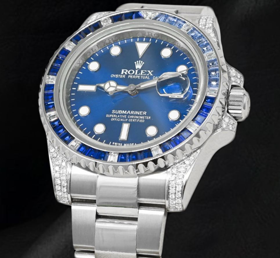 Rolex Submariner 116610LN Datum 40 mm Edelstahluhr mit Lünette aus Diamanten und blauen Saphiren