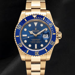 Rolex Submariner Date 40 mm 116618LB Gelbgold Uhr mit blauem Zifferblatt