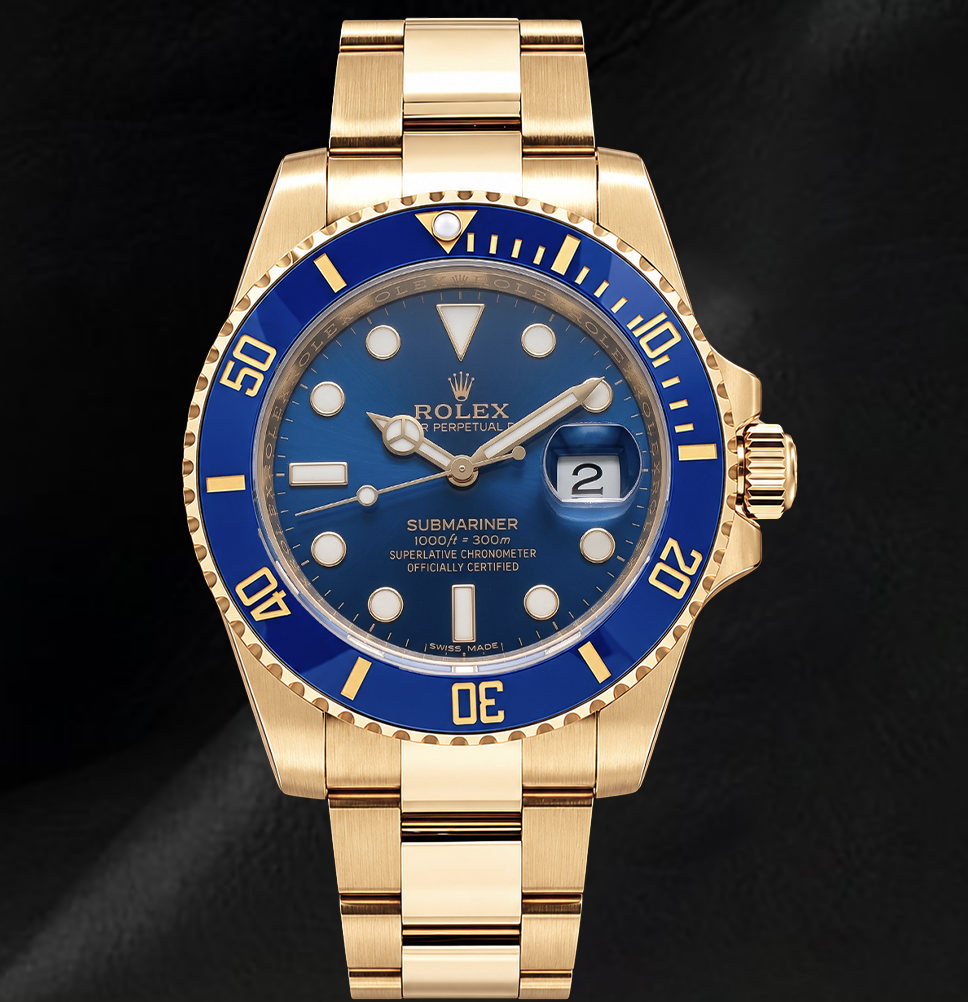 Rolex Submariner Date 40 mm 116618LB Gelbgold Uhr mit blauem Zifferblatt
