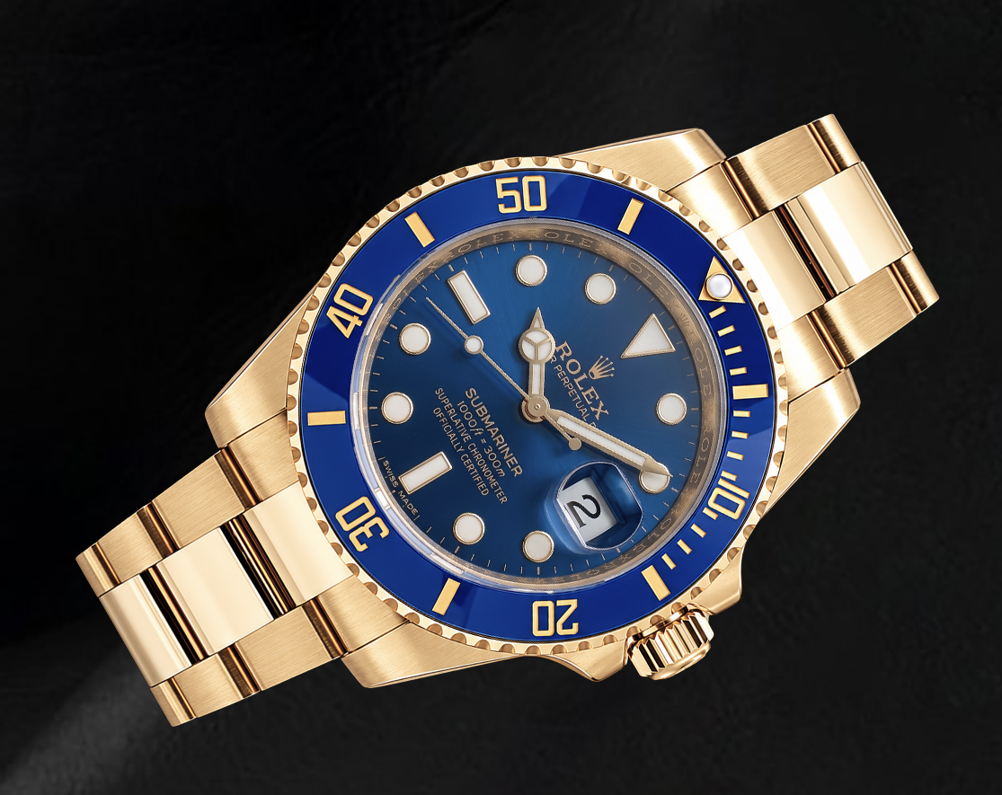 Rolex Submariner Date 40 mm 116618LB Gelbgold Uhr mit blauem Zifferblatt