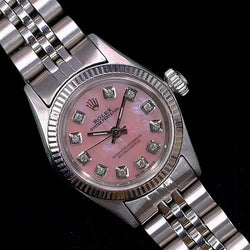 Rolex Uhr Oyster Perpetual  Edelstahl geriffelte Lünette Diamant-Zifferblatt