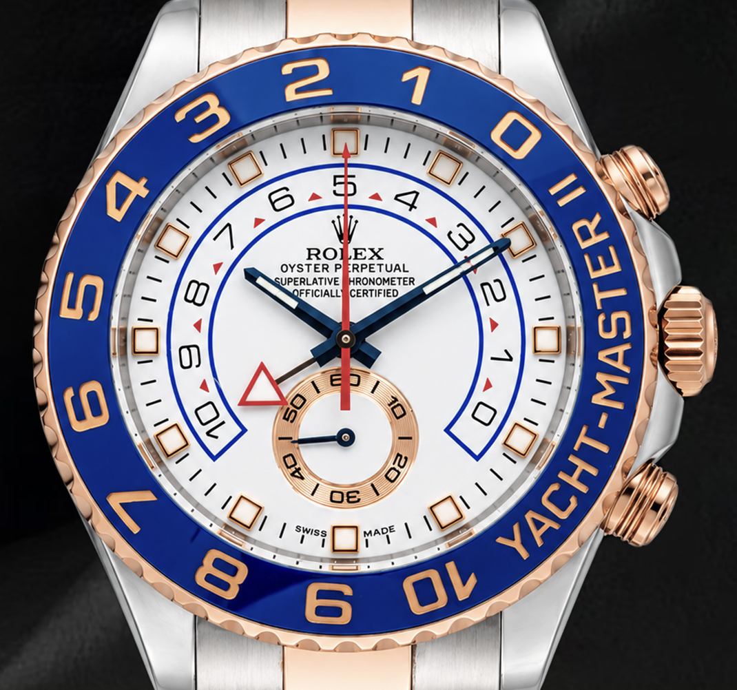 Rolex Yacht-Master II 116681 44 mm Weißes Zifferblatt Blaue Keramiklünette Bicolor Uhr