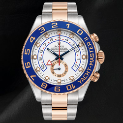 Rolex Yacht-Master II 116681 44 mm Weißes Zifferblatt Blaue Keramiklünette Bicolor Uhr