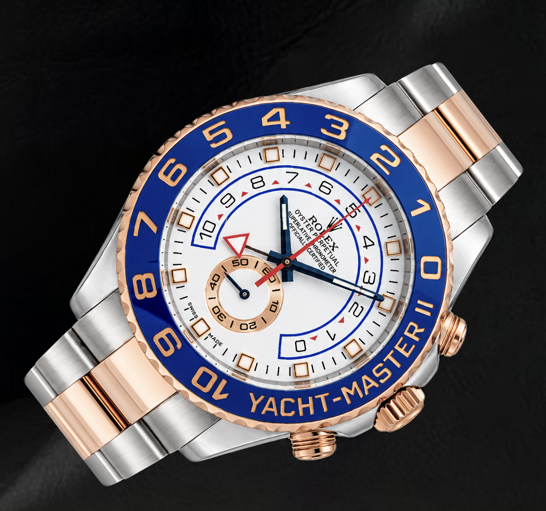 Rolex Yacht-Master II 116681 44 mm Weißes Zifferblatt Blaue Keramiklünette Bicolor Uhr