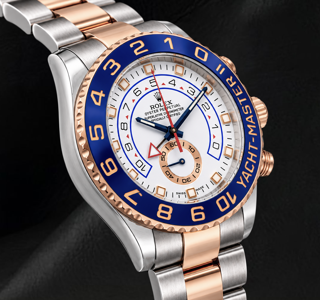 Rolex Yacht-Master II 116681 44 mm Weißes Zifferblatt Blaue Keramiklünette Bicolor Uhr