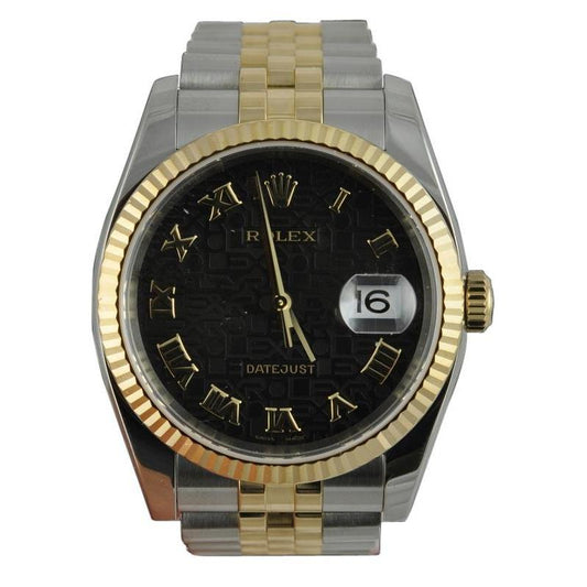 Rolex Zweifarbig Datejust Herrenuhr, schwarzes römisches Zifferblatt, Herren-Schnelleinstellung