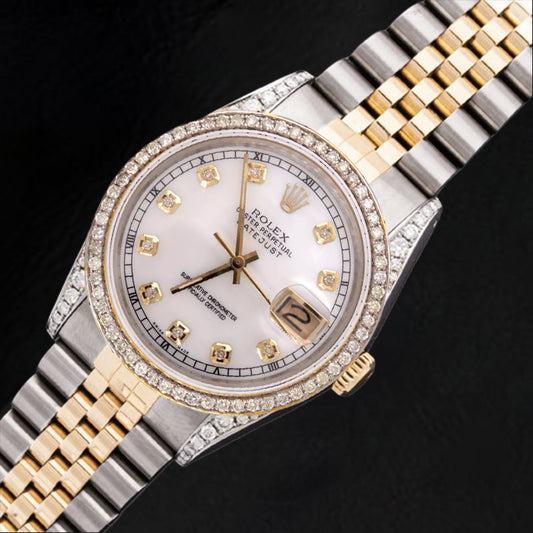 Rolex Zweifarbig Jubilee-Armbanduhr mit 36-mm-DateJust-Zifferblatt und weißer Diamant-Lünette