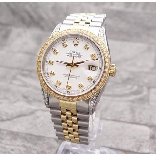 Rolex Zweifarbig Jubilee-Armbanduhr mit 36-mm-DateJust-Zifferblatt und weißer Diamant-Lünette
