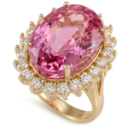 Rosa Kunzit und Aus der Erde Abgebauter Natürlicher Diamanten 31,40 Karat Ehering 14K Gelbgold