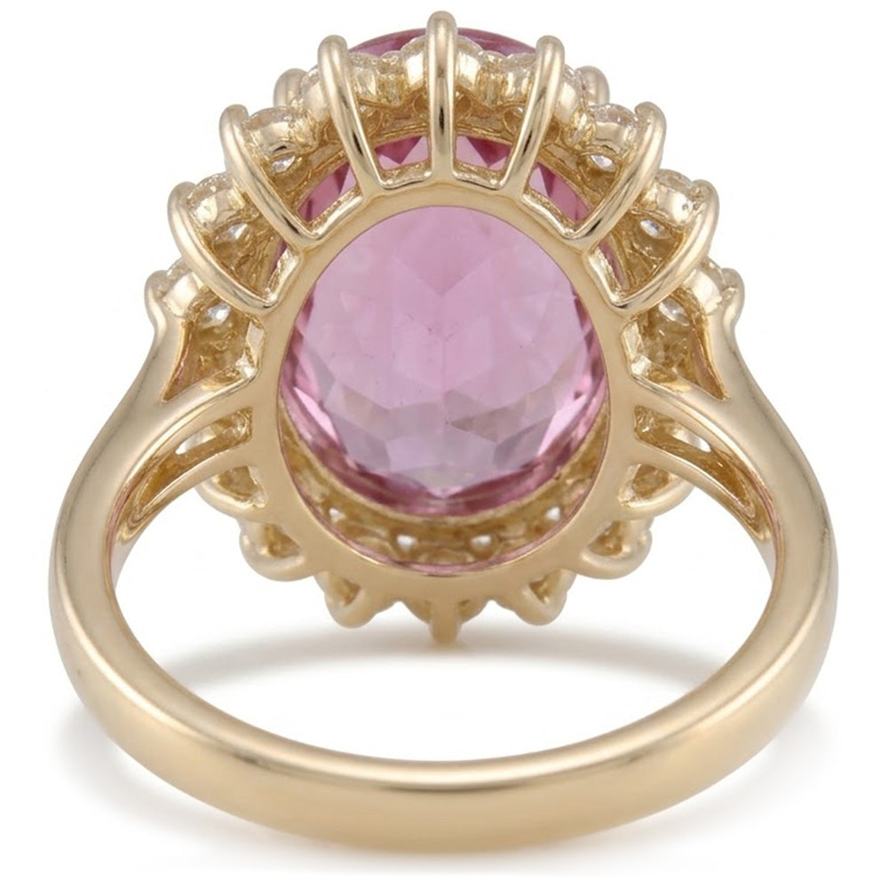 Rosa Kunzit und Aus der Erde Abgebauter Natürlicher Diamanten 31,40 Karat Ehering 14K Gelbgold