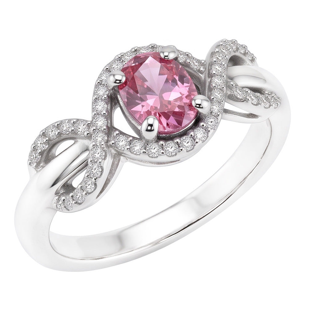 Rosa Saphir-Aus der Erde Abgebauter Natürlicher Diamant-Ring im Ovalschliff Weißgold 14K 2 ct.