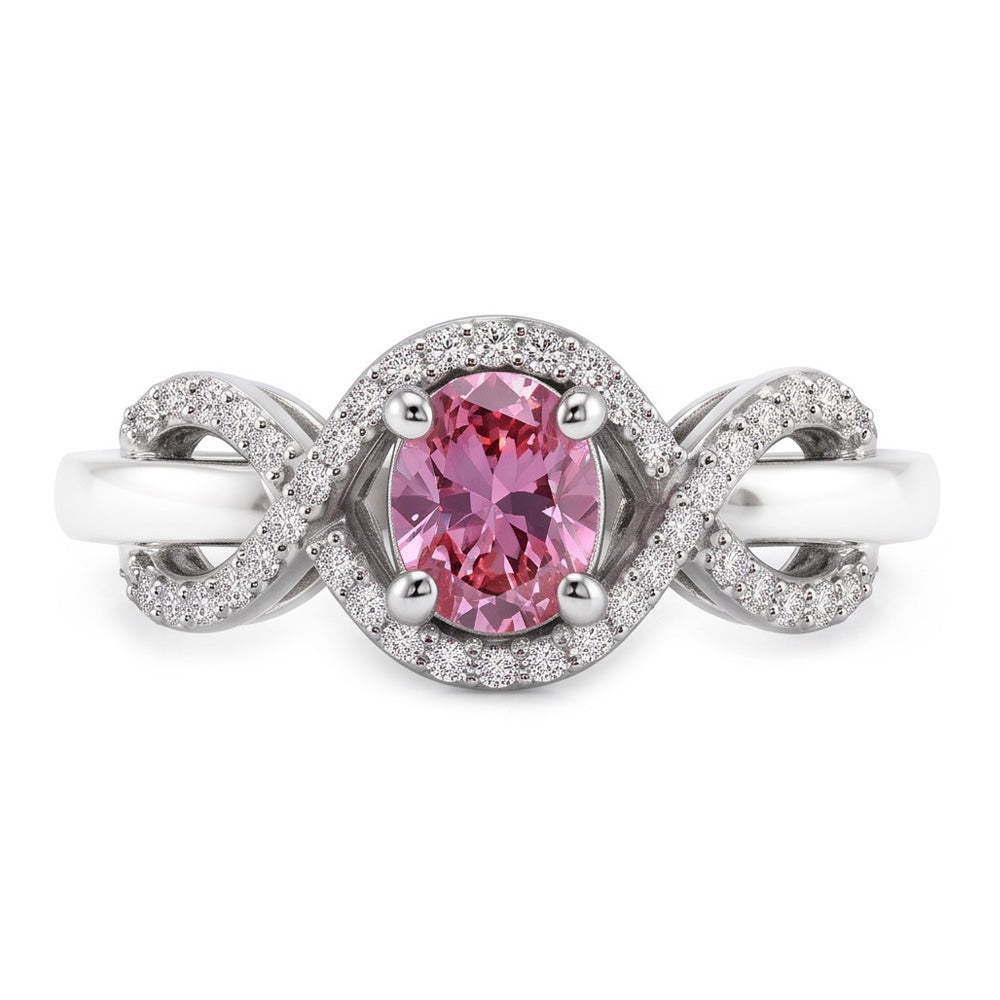 Rosa Saphir-Aus der Erde Abgebauter Natürlicher Diamant-Ring im Ovalschliff Weißgold 14K 2 ct.