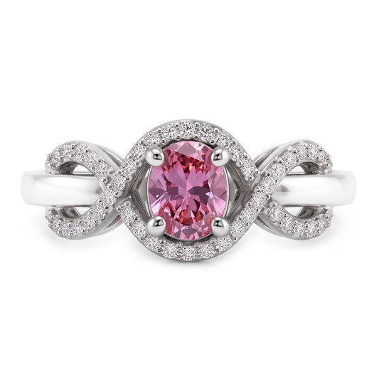 Rosa Saphir-Aus der Erde Abgebauter Natürlicher Diamant-Ring im Ovalschliff Weißgold 14K 2 ct.