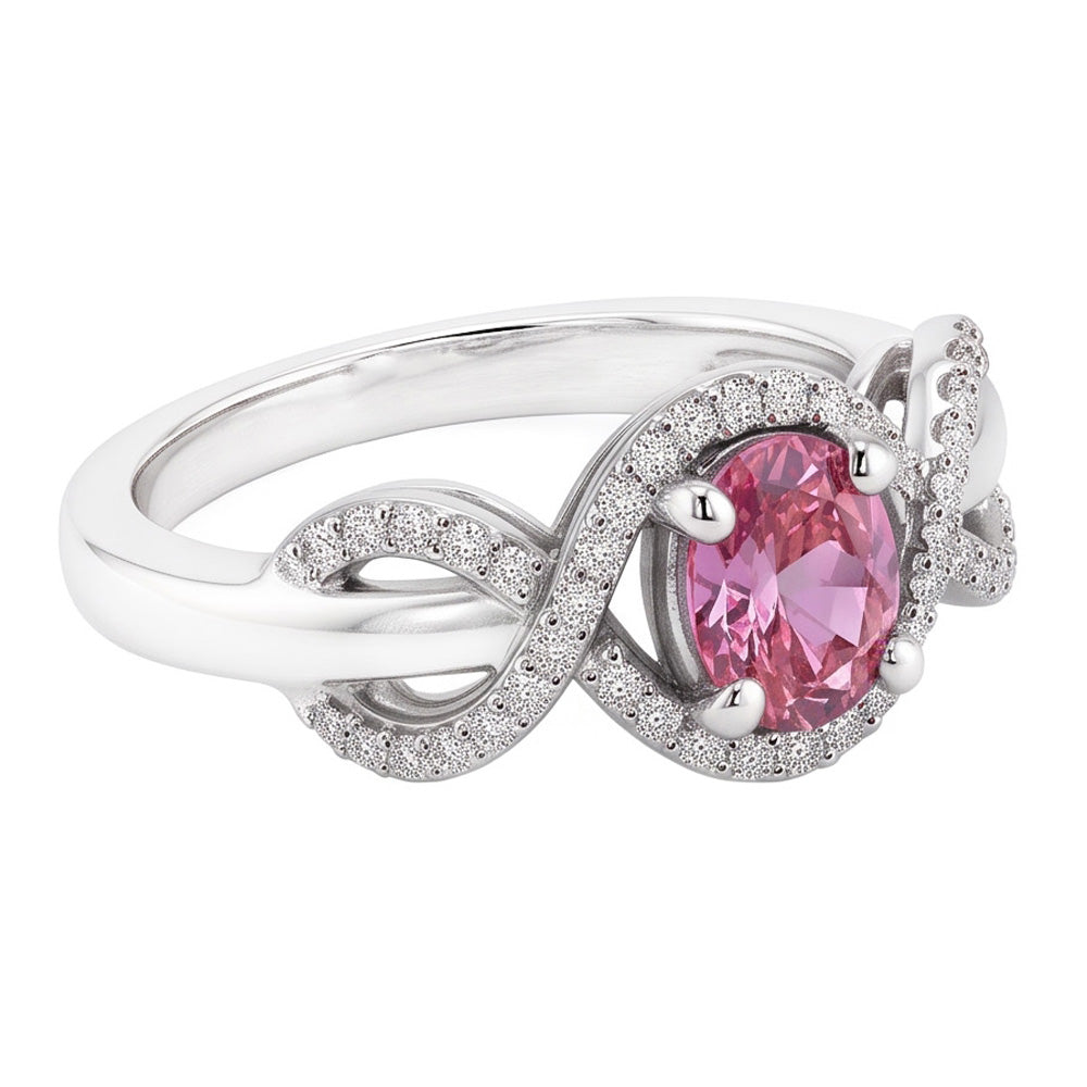 Rosa Saphir-Aus der Erde Abgebauter Natürlicher Diamant-Ring im Ovalschliff Weißgold 14K 2 ct.