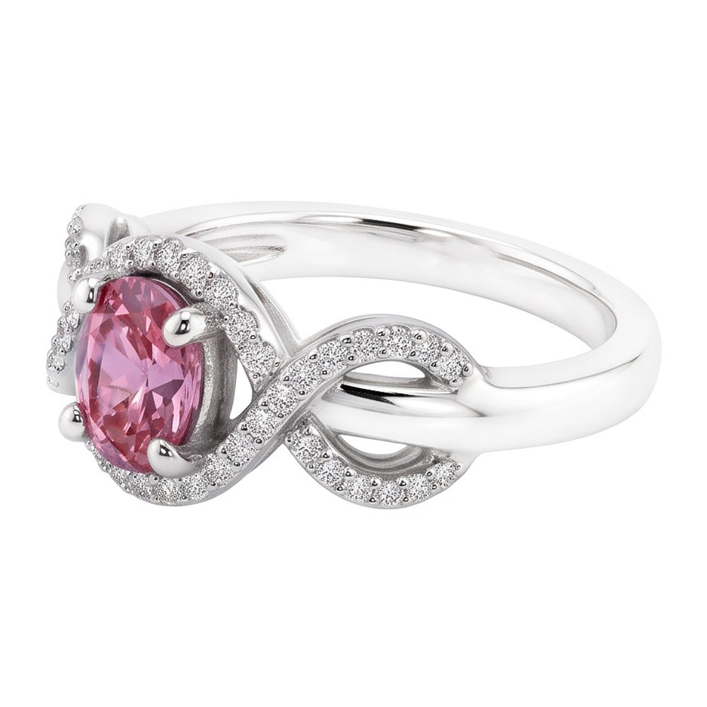 Rosa Saphir-Aus der Erde Abgebauter Natürlicher Diamant-Ring im Ovalschliff Weißgold 14K 2 ct.