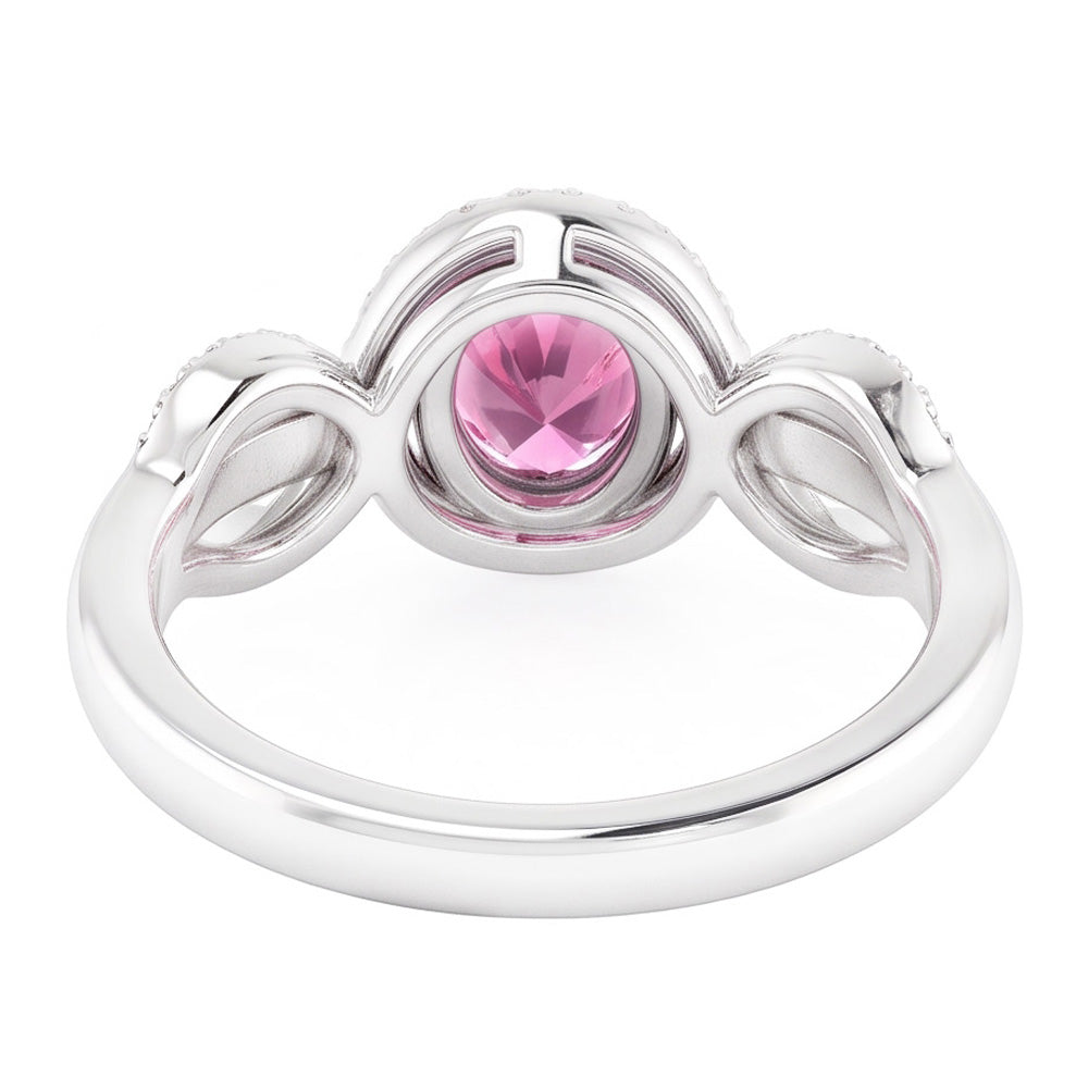 Rosa Saphir-Aus der Erde Abgebauter Natürlicher Diamant-Ring im Ovalschliff Weißgold 14K 2 ct.