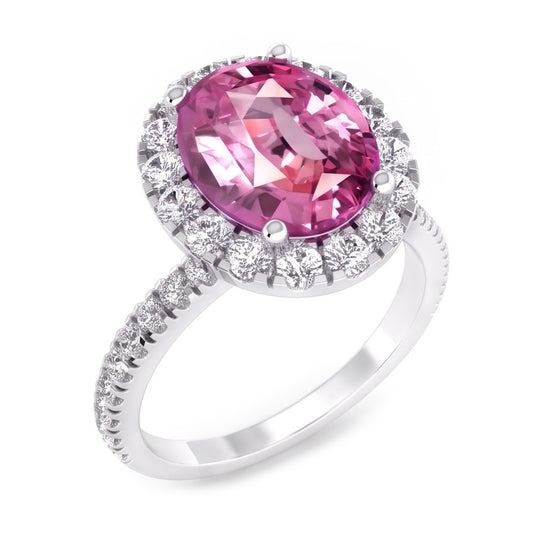 Rosa Saphir Halo Aus der Erde Abgebauter Natürlicher Diamant Ring