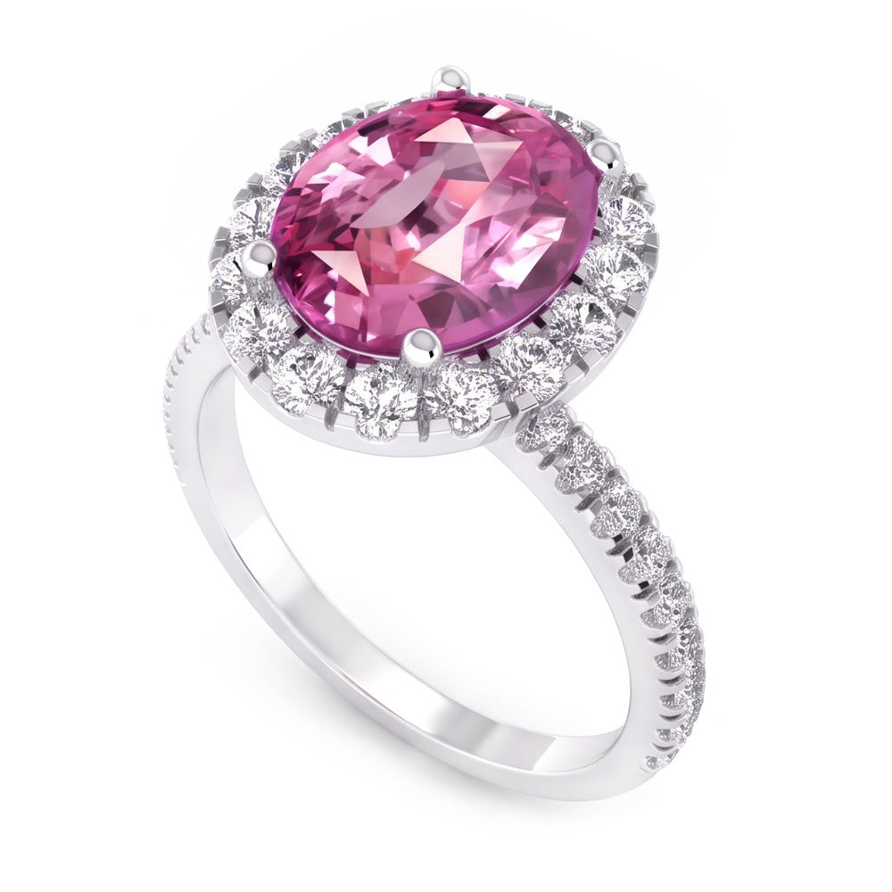 Rosa Saphir Halo Aus der Erde Abgebauter Natürlicher Diamant Ring