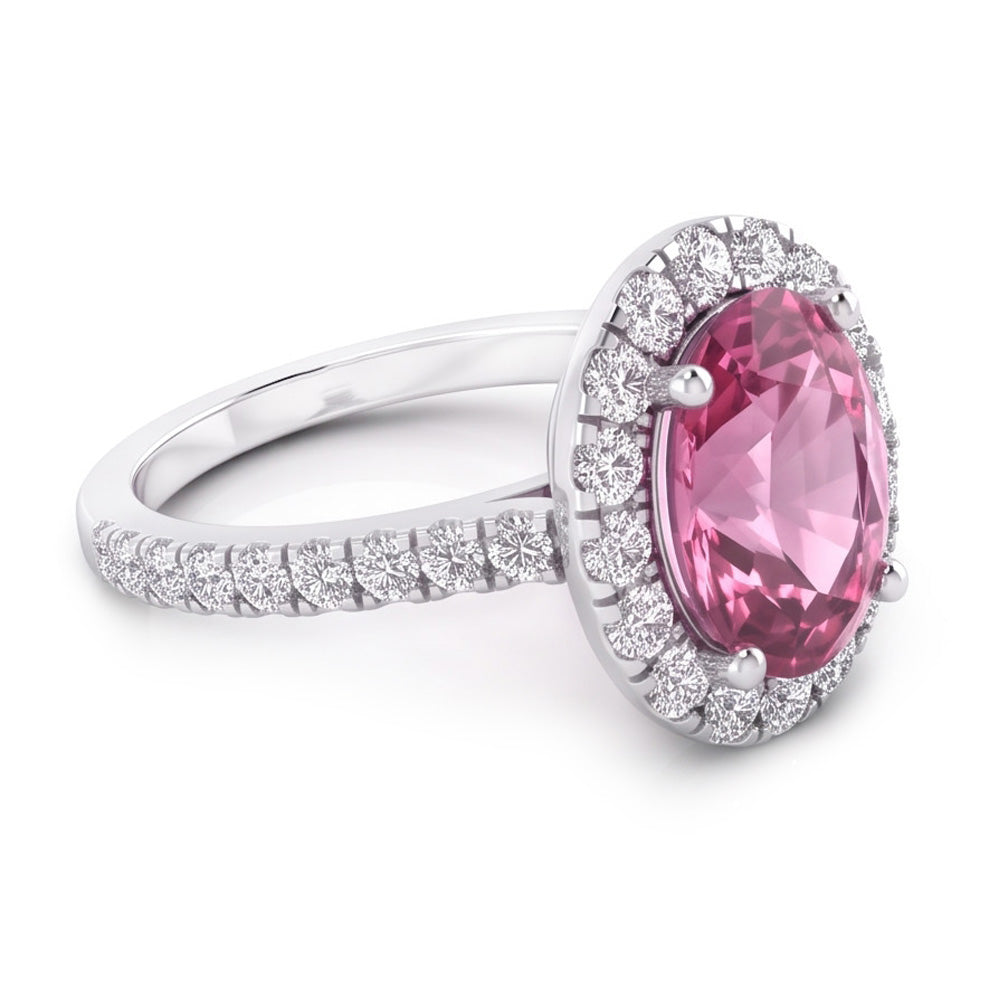 Rosa Saphir Halo Aus der Erde Abgebauter Natürlicher Diamant Ring