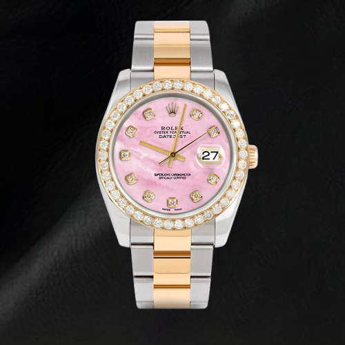 Rosa Perlmutt Diamant Zifferblatt 36 mm Rolex Datejust Two Tone Uhr Oyster Armband