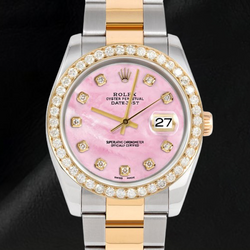 Rosa Perlmutt Diamant Zifferblatt 36 mm Rolex Datejust Two Tone Uhr Oyster Armband