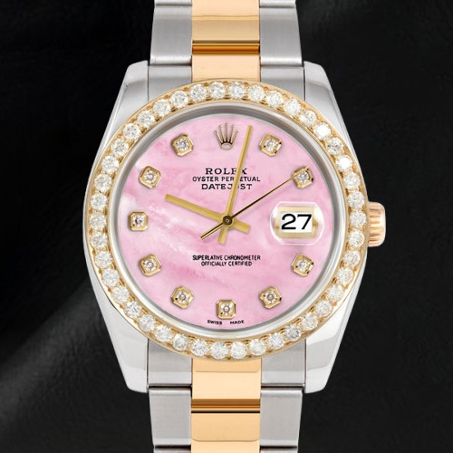 Rosa Perlmutt Diamant Zifferblatt 36 mm Rolex Datejust Two Tone Uhr Oyster Armband