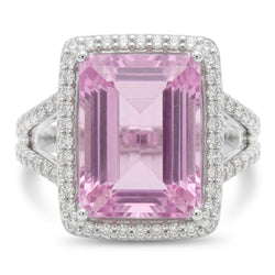 Rosafarbener Kunzit-Edelstein-Halo-Ring
