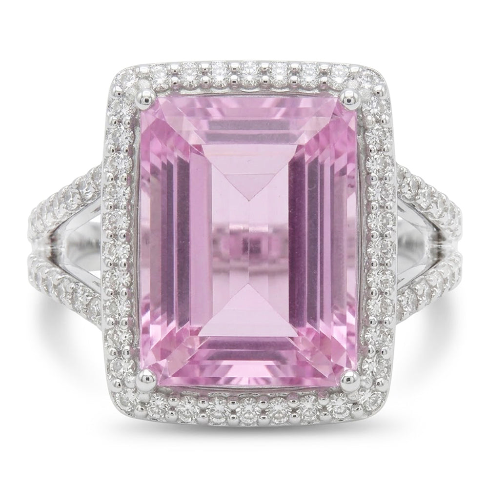 Rosafarbener Kunzit-Edelstein-Halo-Ring