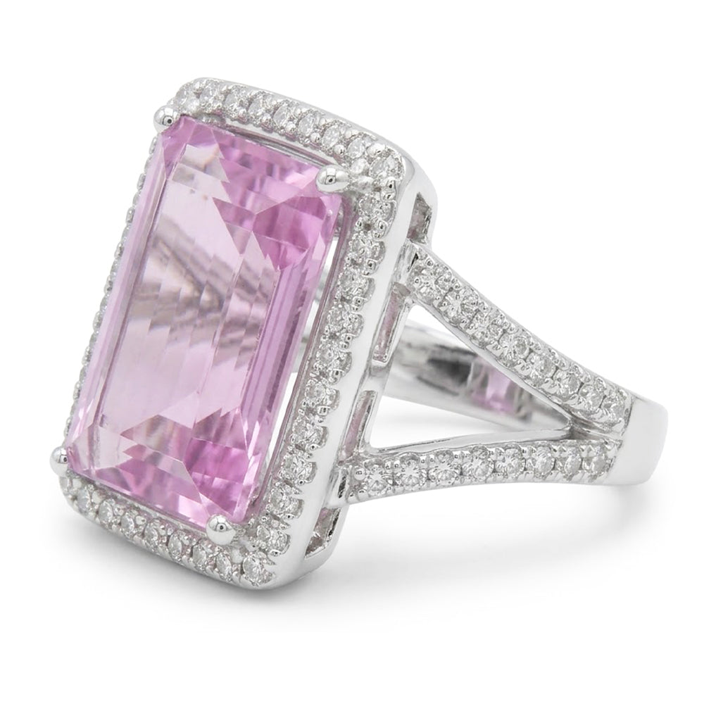 Rosafarbener Kunzit-Edelstein-Halo-Ring