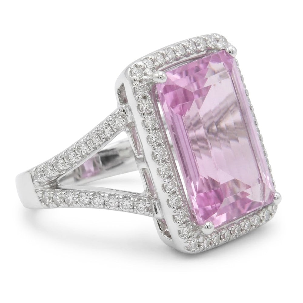 Rosafarbener Kunzit-Edelstein-Halo-Ring