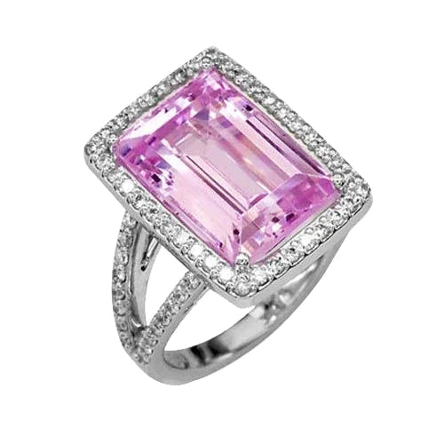 Rosafarbener Kunzit-Edelstein-Halo-Ring