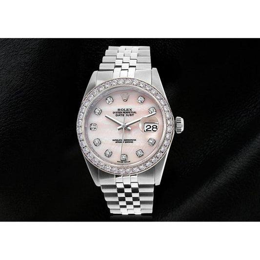 Rosafarbenes Diamantzifferblatt Rolex Datejust Uhr Oyster Perpetual Lünette Diamant SCHNELLSET
