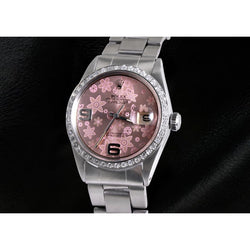 Rosafarbenes Blumenzifferblatt, Diamantlünette, Edelstahl-Rolex-Datejust-Uhr, SCHNELLES SET