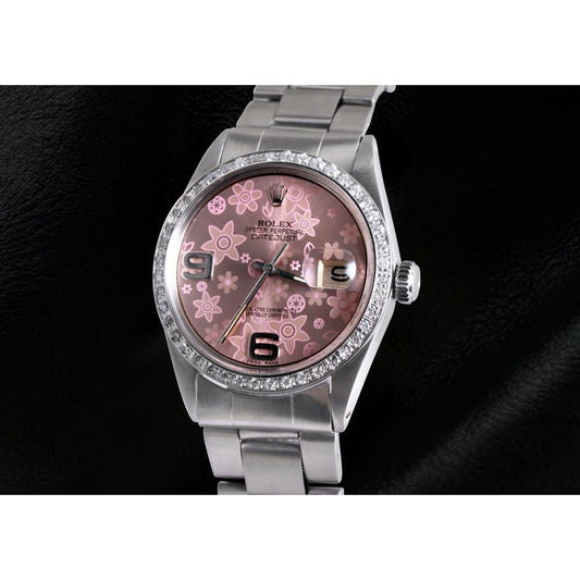 Rosafarbenes Blumenzifferblatt, Diamant Rolex