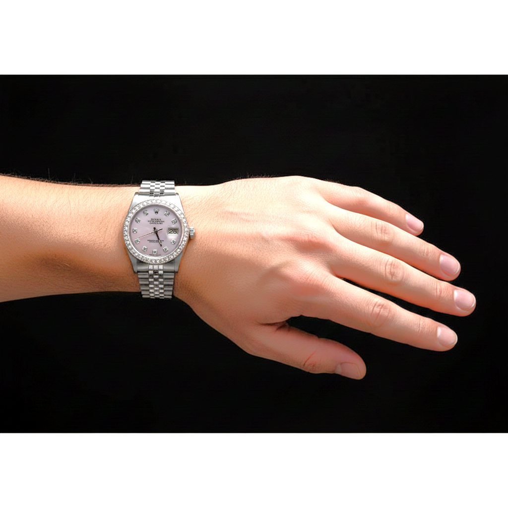 Rosafarbenes Diamantzifferblatt Rolex Datejust Uhr Oyster Perpetual Lünette Diamant SCHNELLSET