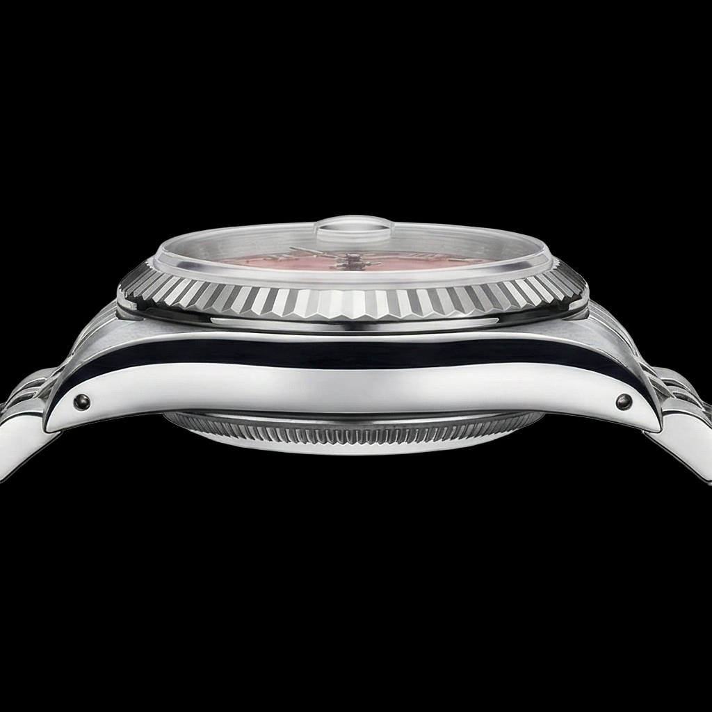 Rosafarbenes römisches Zifferblatt, Rolex Datejust-Uhr, Edelstahl-Jubiläumsarmband