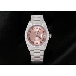 Rosafarbenes römisches Zifferblatt mit Diamantlünette Rolex Datejust Edelstahl Oyster Herrenuhr SCHNELLES EINSTELLEN