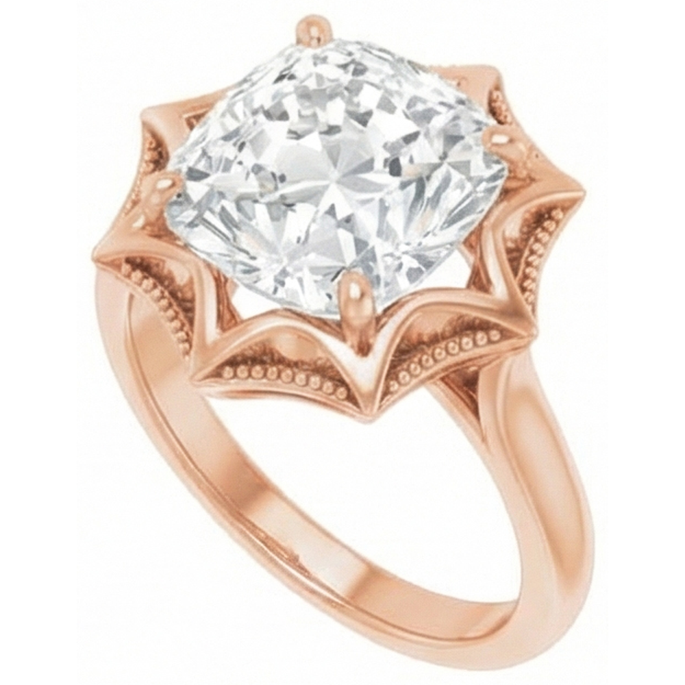 Kissen-Schliff Diamant Ring in 14K Roségold – Frontansicht