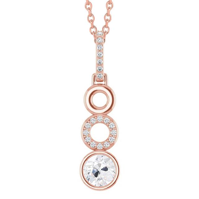 Rose Gold Echt Diamant Anhänger Lünette Set Rund alter Bergmann 2 Karat