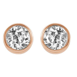 Rose Gold Echt Diamant Ohrstecker Rund Old Cut 5 Karat Lünette Set