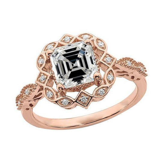 Rose Gold Halo Runden & Asscher Echt Diamant Damenschmuck 4.50 Karat